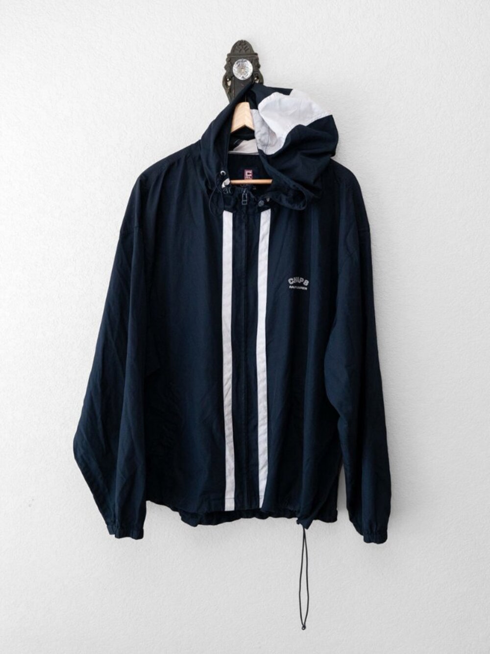 Vintage Chaps Ralph Lauren Windbreaker Mens XXL Navy Hooded Jacket 90s Y2K